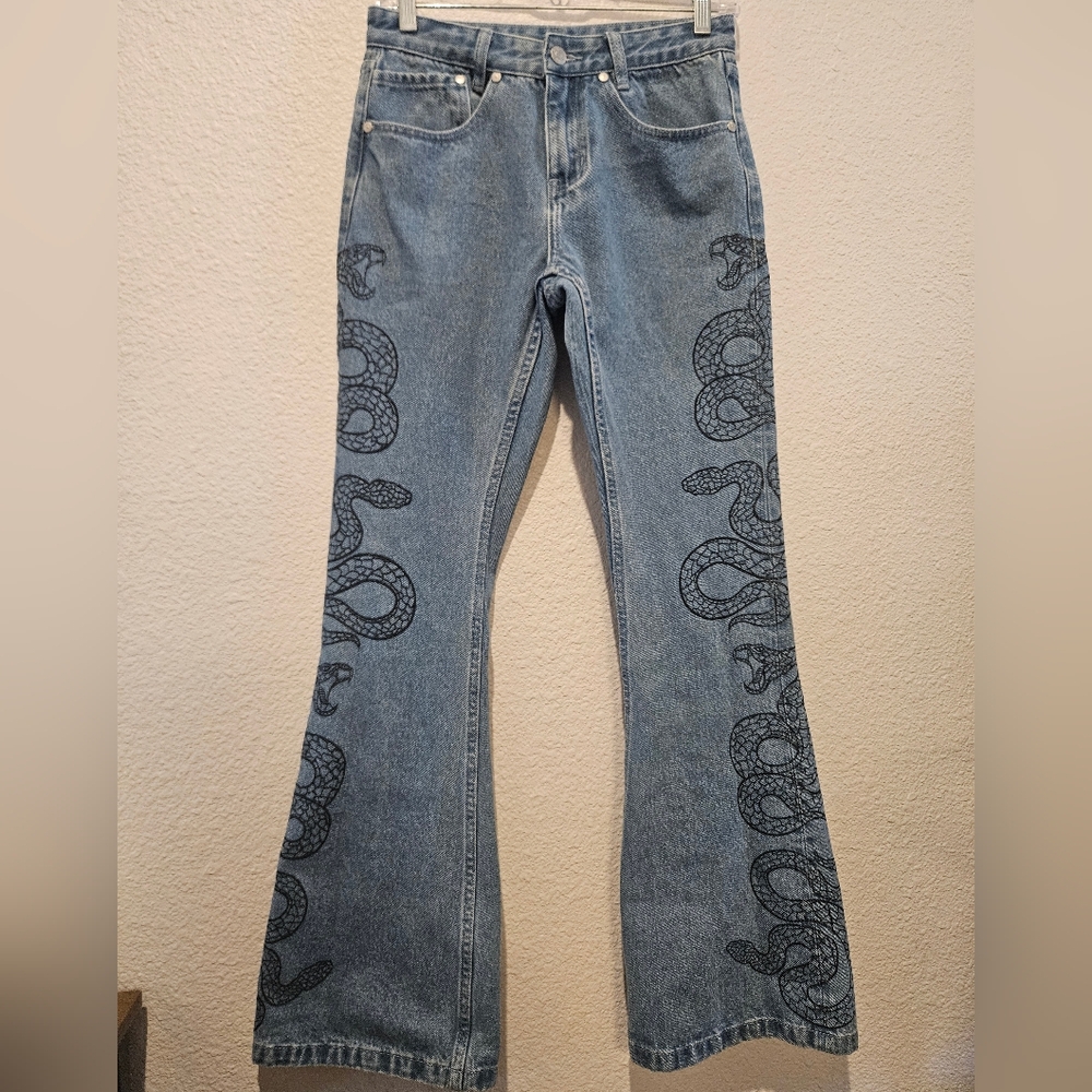 Milk It Snake Cobra Print Flared Fit Jeans Size 24